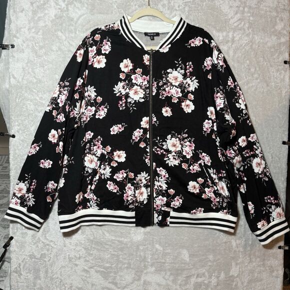 Torrid Black Pink Floral Bomber Jacket Full Zip Long Sleeve Women's Plus Size 3X - Picture 2 of 14